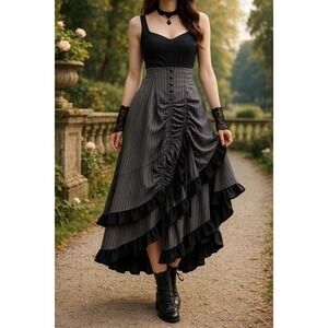 Chic Star Rachel Young Pinstripe Ruffle Skirt SZ 4 Gypsy Squaw Whimsigoth Heavy